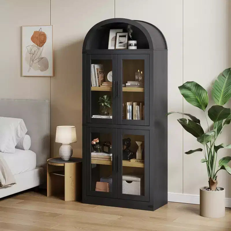 Étagère bibliothèque à 5 niveaux avec porte – Noir / Blanc / Jaune, style industriel
