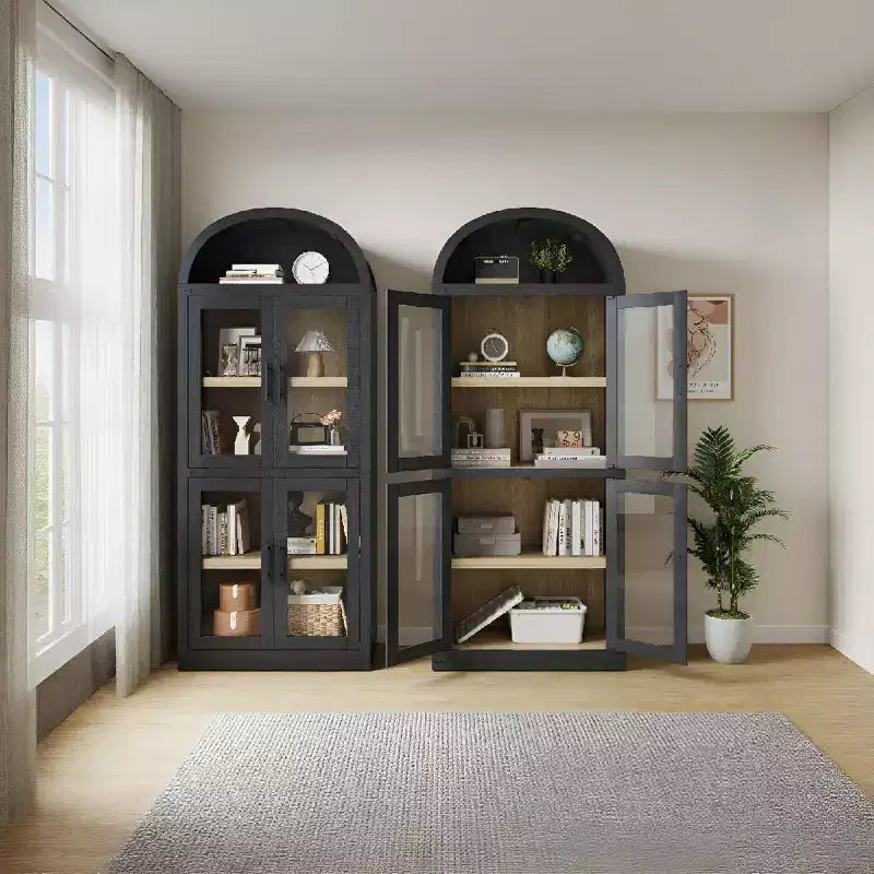 Étagère bibliothèque à 5 niveaux avec porte – Noir / Blanc / Jaune, style industriel