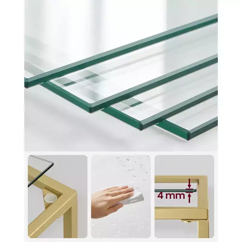 Étagère étroite à 5 niveaux, tablettes en verre trempé, cadre doré/noir, assemblage par 1 personne
