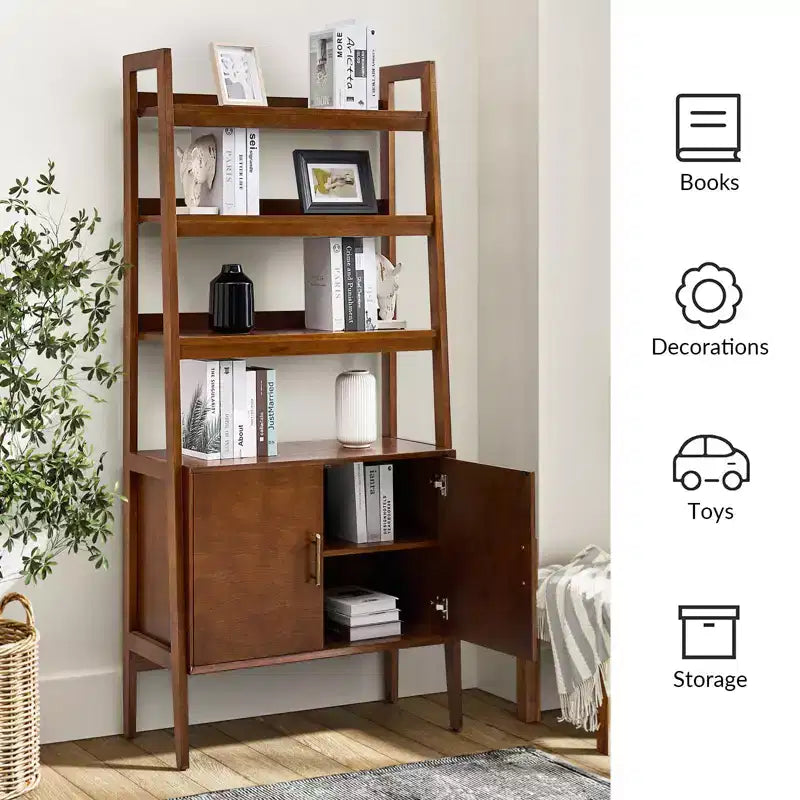 Étagère échelle marron, 4 niveaux, style moderne du milieu du siècle, pour une personne