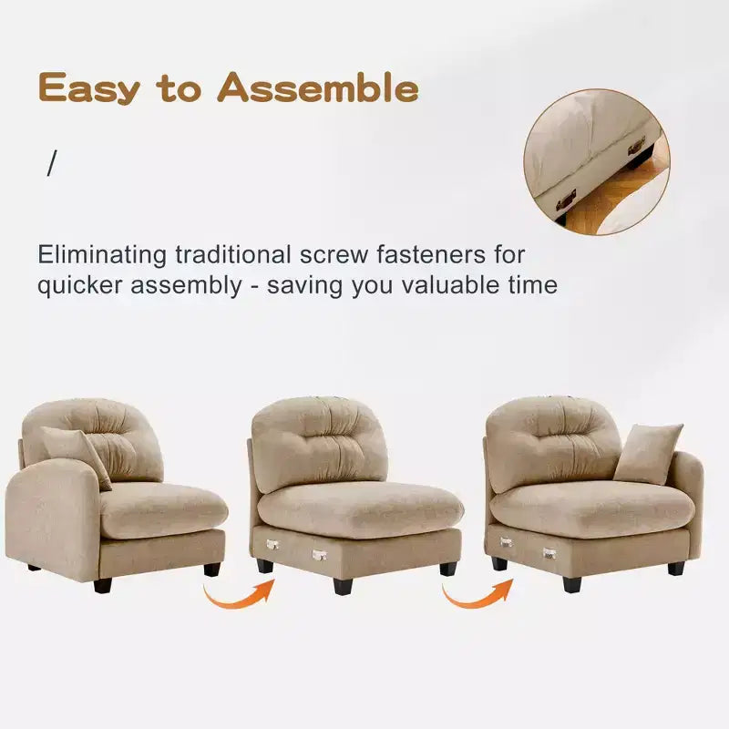 Canapé d'angle modulable 3 places en chenille beige
