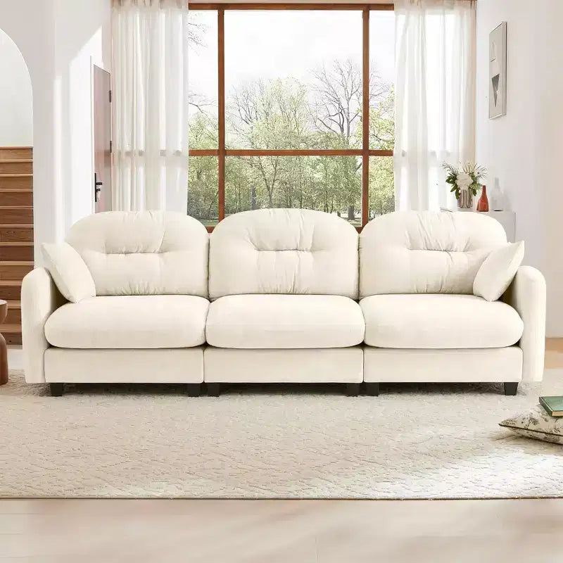 Canapé d'angle modulable 3 places en chenille beige