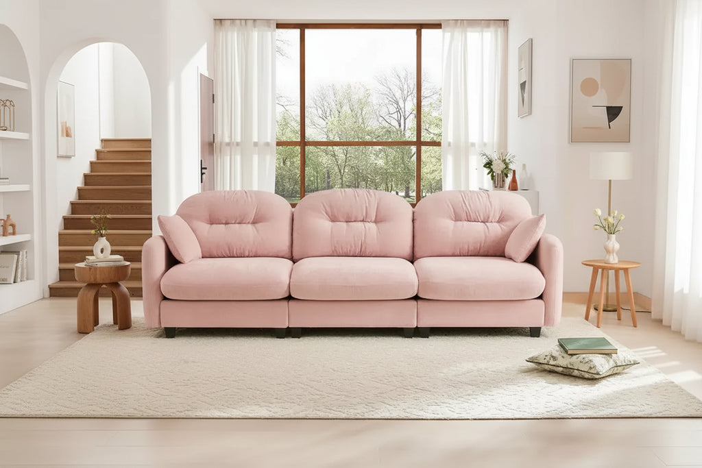 Canapé d'angle modulable 3 places en chenille beige