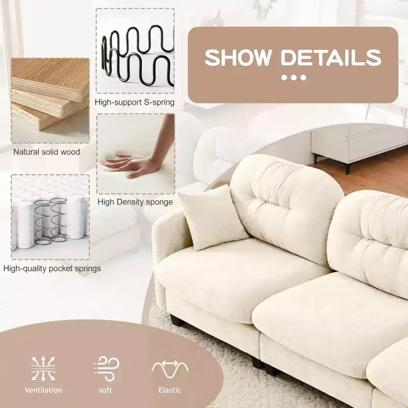 Canapé d'angle modulable 3 places en chenille beige