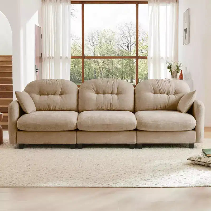 Canapé d'angle modulable 3 places en chenille beige