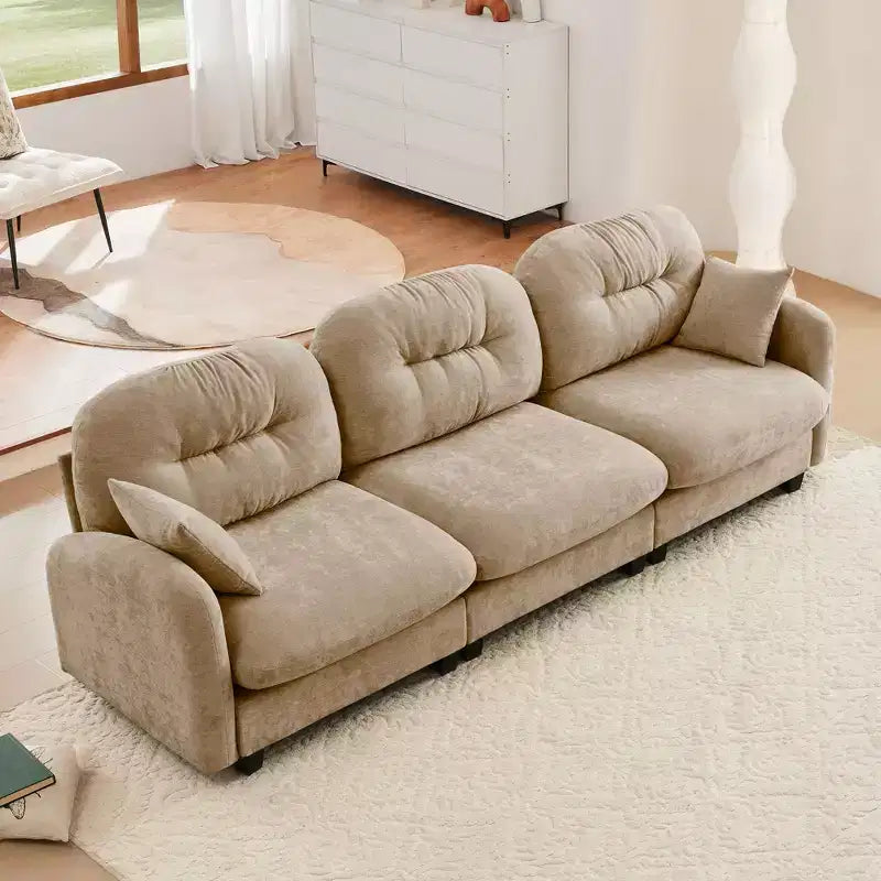 Canapé d'angle modulable 3 places en chenille beige