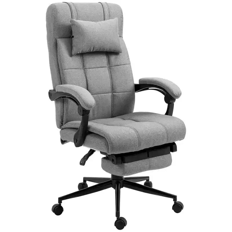 Fauteuil de bureau rembourré à dossier haut avec appuie-tête et repose-pieds rétractable, gris foncé/gris, individuel