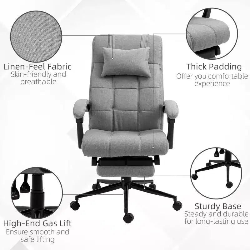 Fauteuil de bureau rembourré à dossier haut avec appuie-tête et repose-pieds rétractable, gris foncé/gris, individuel