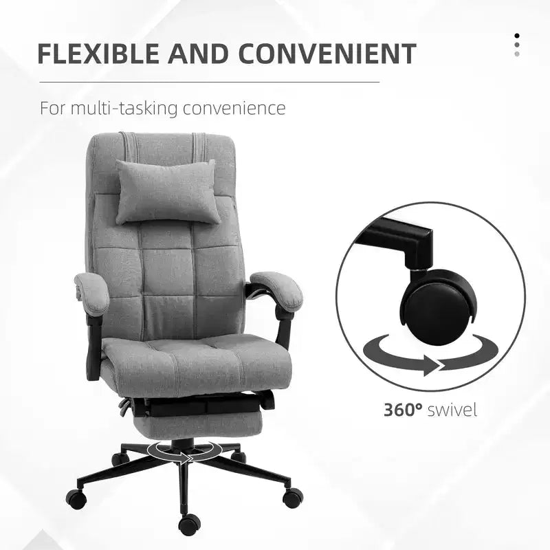 Fauteuil de bureau rembourré à dossier haut avec appuie-tête et repose-pieds rétractable, gris foncé/gris, individuel