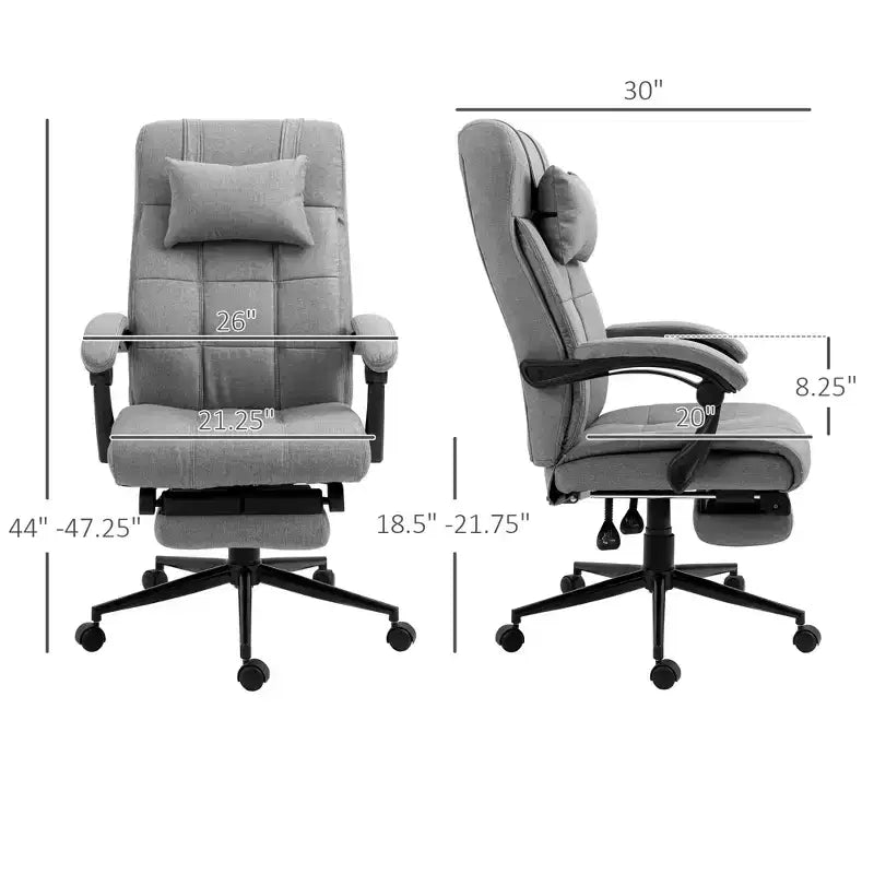 Fauteuil de bureau rembourré à dossier haut avec appuie-tête et repose-pieds rétractable, gris foncé/gris, individuel