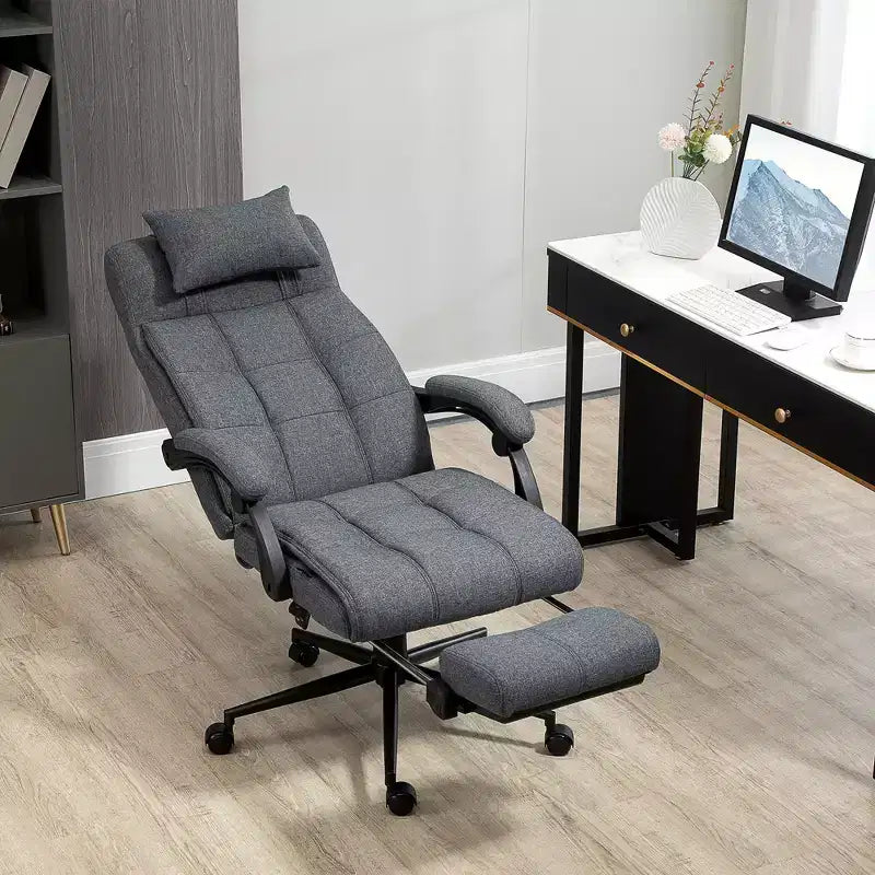 Fauteuil de bureau rembourré à dossier haut avec appuie-tête et repose-pieds rétractable, gris foncé/gris, individuel