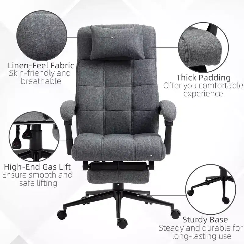 Fauteuil de bureau rembourré à dossier haut avec appuie-tête et repose-pieds rétractable, gris foncé/gris, individuel