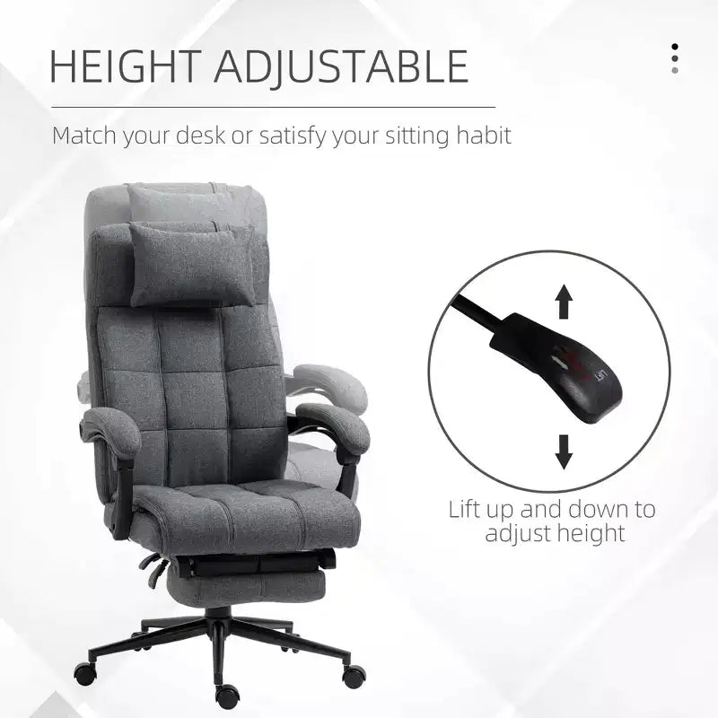 Fauteuil de bureau rembourré à dossier haut avec appuie-tête et repose-pieds rétractable, gris foncé/gris, individuel