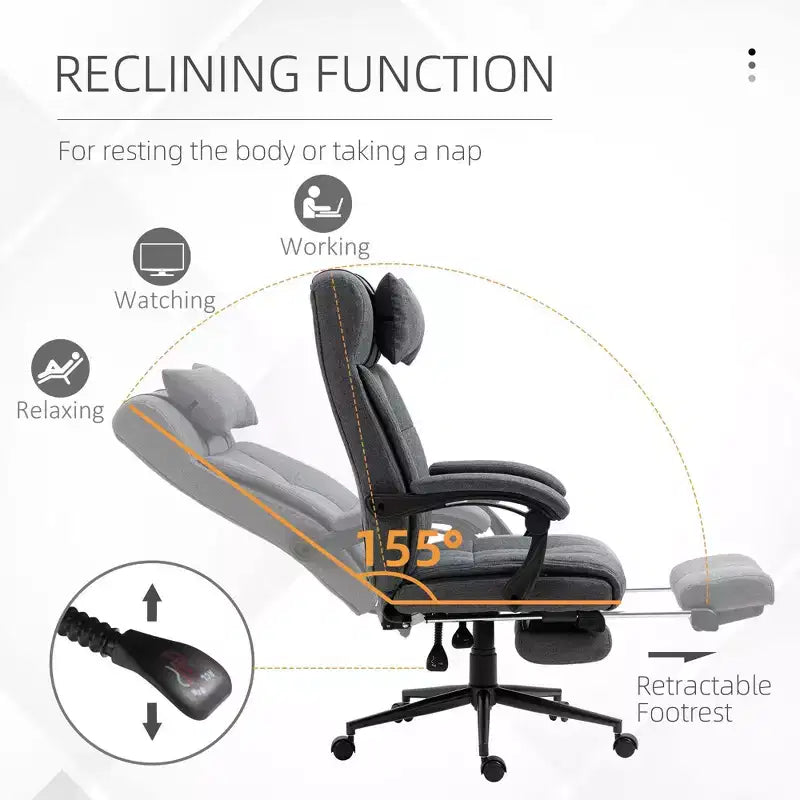 Fauteuil de bureau rembourré à dossier haut avec appuie-tête et repose-pieds rétractable, gris foncé/gris, individuel