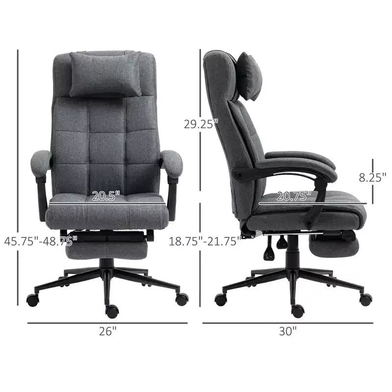 Fauteuil de bureau rembourré à dossier haut avec appuie-tête et repose-pieds rétractable, gris foncé/gris, individuel