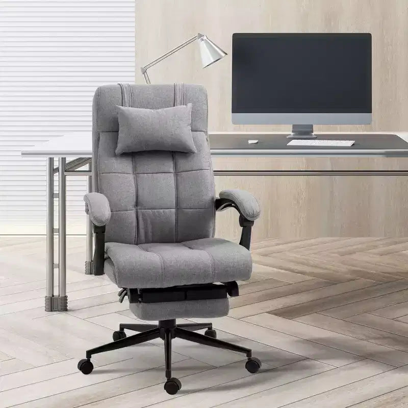 Fauteuil de bureau rembourré à dossier haut avec appuie-tête et repose-pieds rétractable, gris foncé/gris, individuel