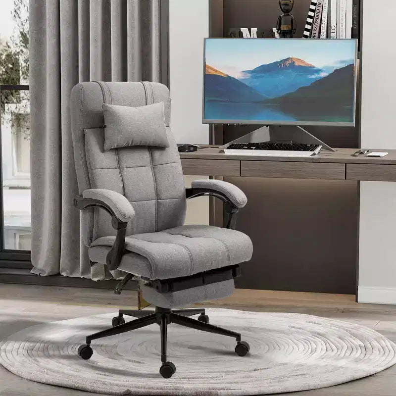 Fauteuil de bureau rembourré à dossier haut avec appuie-tête et repose-pieds rétractable, gris foncé/gris, individuel