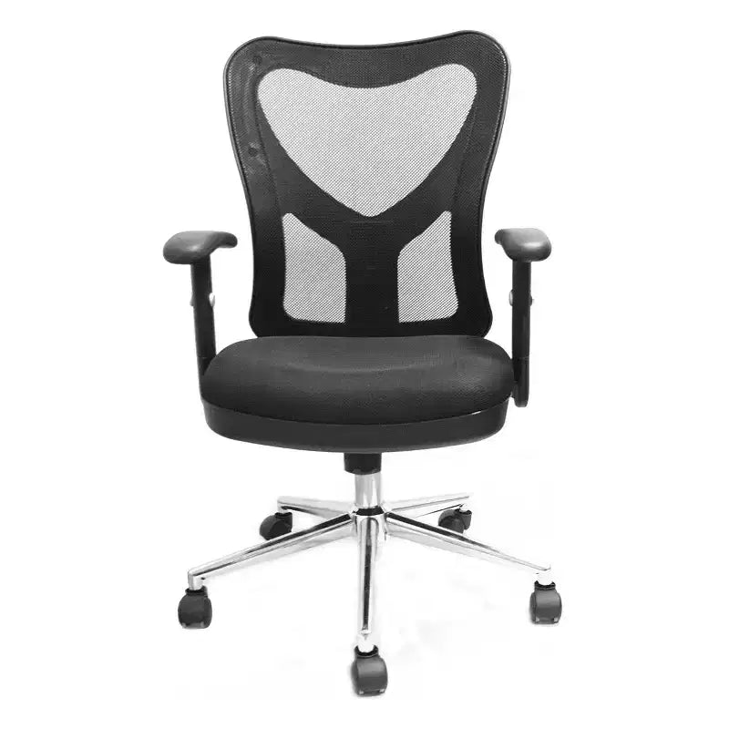 Chaise de bureau noire à dossier haut avec dossier en maille, siège rembourré et roulettes, 1 personne