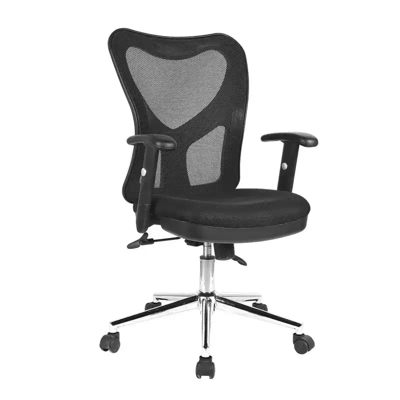 Chaise de bureau noire à dossier haut avec dossier en maille, siège rembourré et roulettes, 1 personne