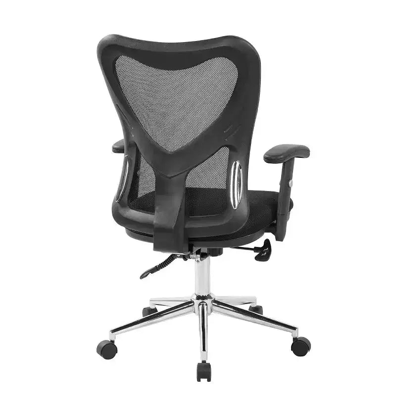 Chaise de bureau noire à dossier haut avec dossier en maille, siège rembourré et roulettes, 1 personne