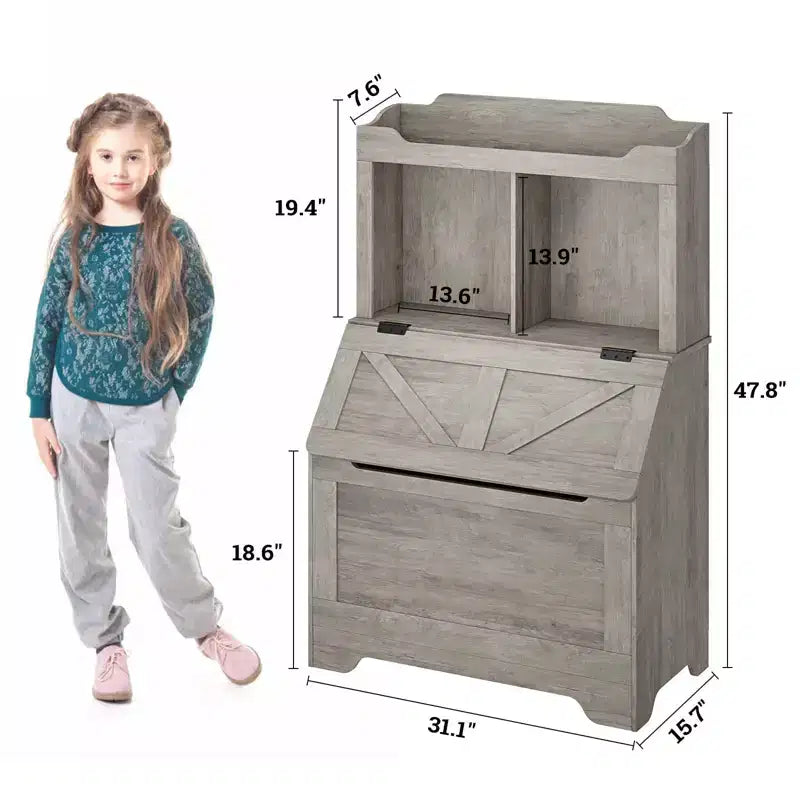 Bibliothèque et rangement de jouets gris/blanc pour enfants avec couvercle à rabat, pour garçons et filles