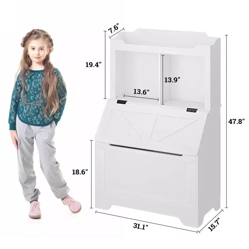 Bibliothèque et rangement de jouets gris/blanc pour enfants avec couvercle à rabat, pour garçons et filles