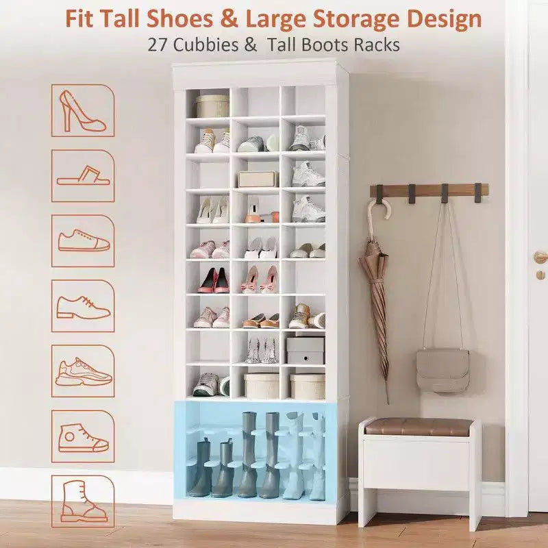 Meuble à chaussures 10 étages en bois marron/blanc, autoportant, capacité 30 paires