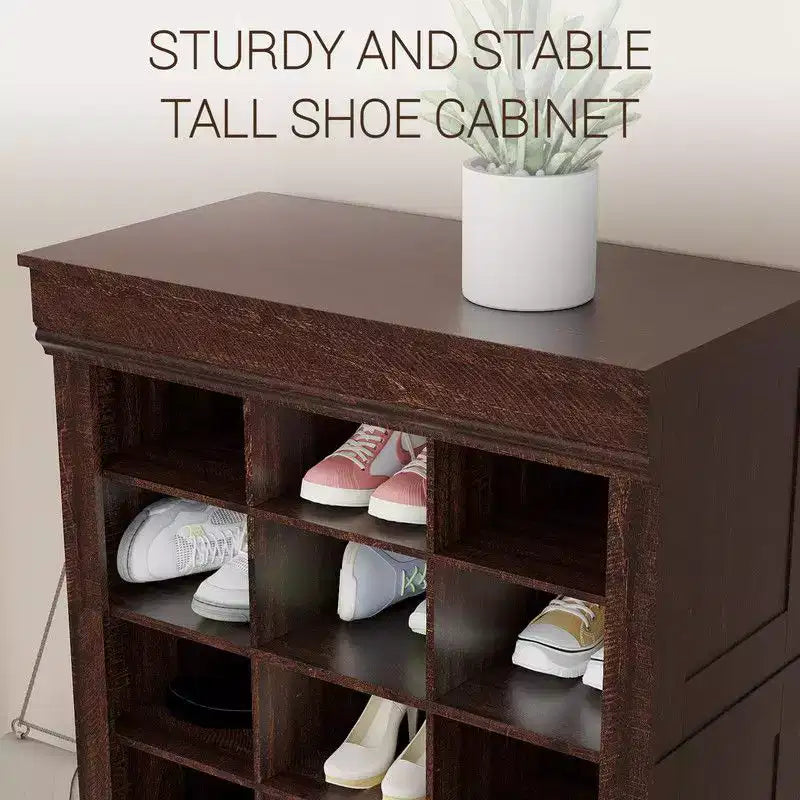 Meuble à chaussures 10 étages en bois marron/blanc, autoportant, capacité 30 paires