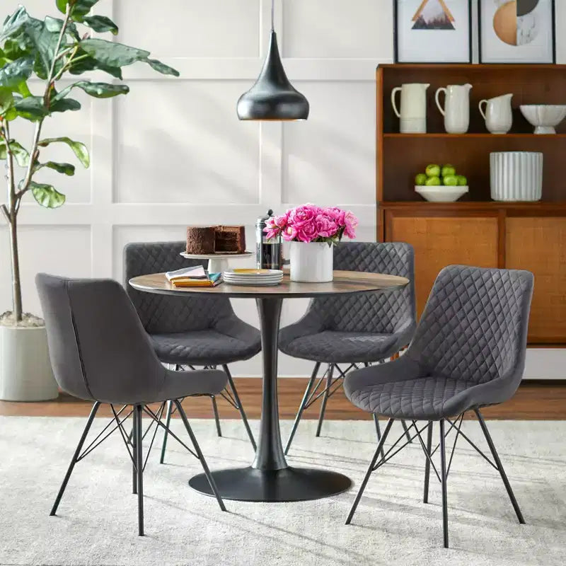 Chaise de salle à manger capitonnée en velours gris, style Mid-Century, lot de 2
