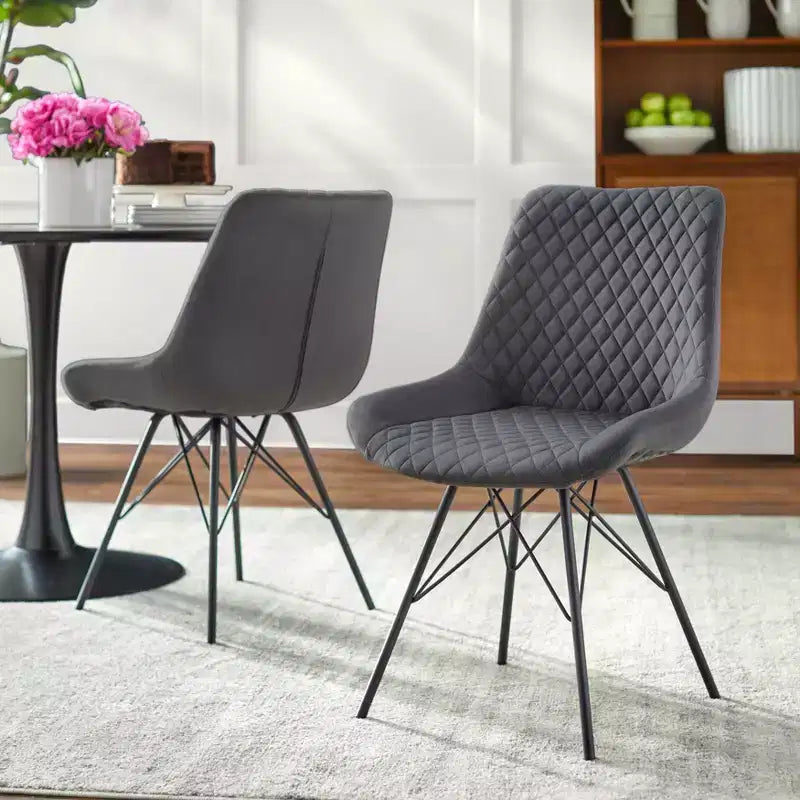 Chaise de salle à manger capitonnée en velours gris, style Mid-Century, lot de 2