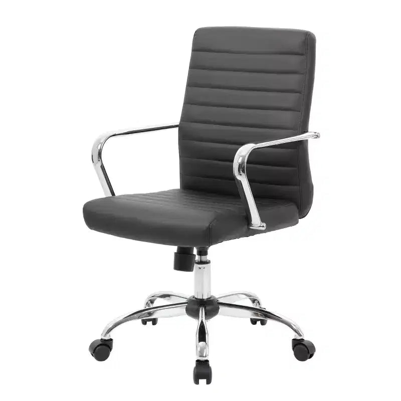 Chaise de travail noire rembourrée avec accoudoirs fixes, siège unique