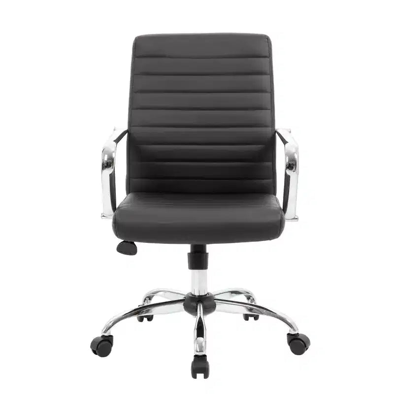 Chaise de travail noire rembourrée avec accoudoirs fixes, siège unique