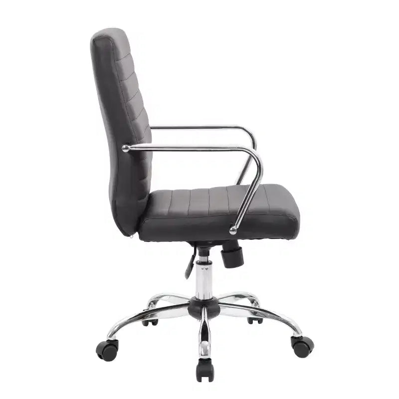 Chaise de travail noire rembourrée avec accoudoirs fixes, siège unique