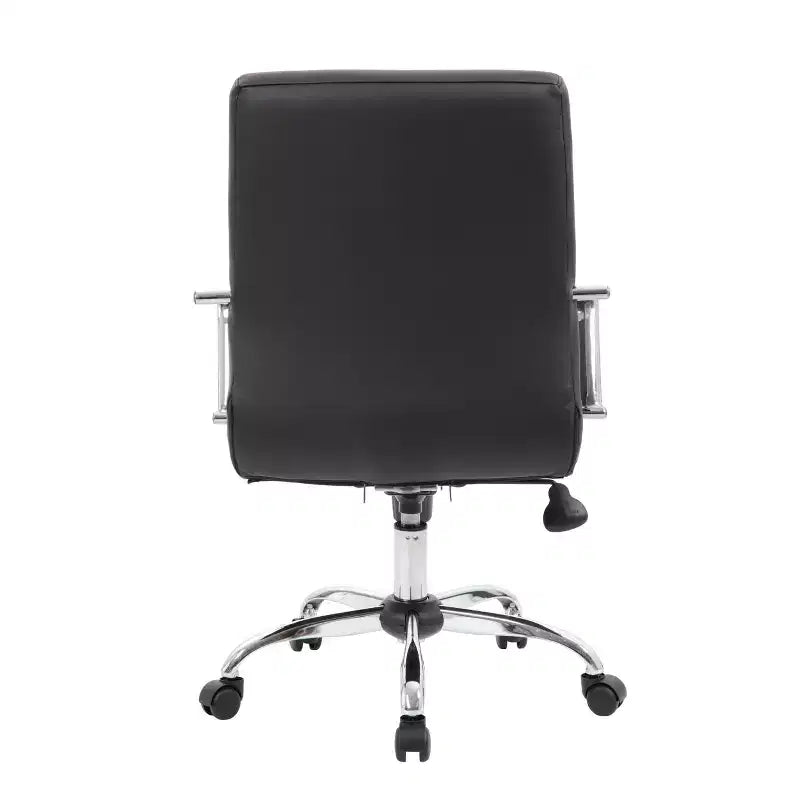 Chaise de travail noire rembourrée avec accoudoirs fixes, siège unique