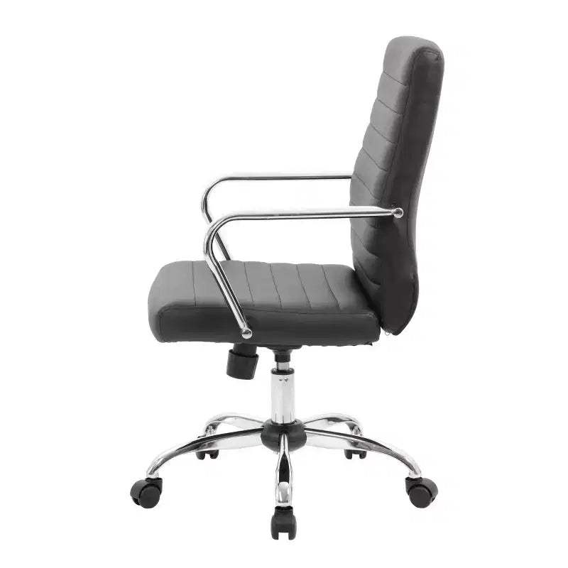 Chaise de travail noire rembourrée avec accoudoirs fixes, siège unique