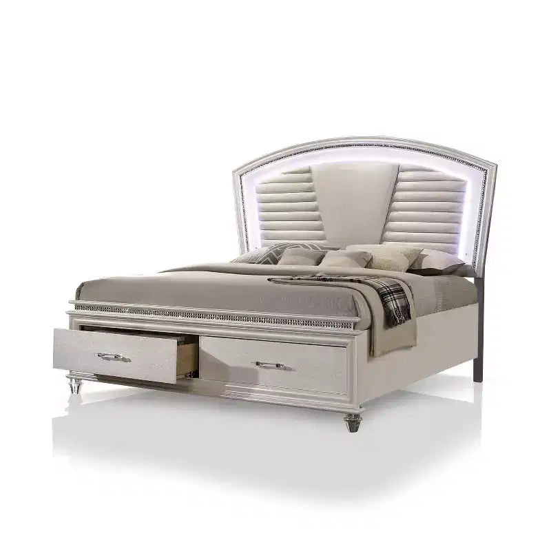 California King Foye 2 Drawer Platform Bed White - HOMES: Inside + Out: LED Light, Faux Crystal, Modern Design