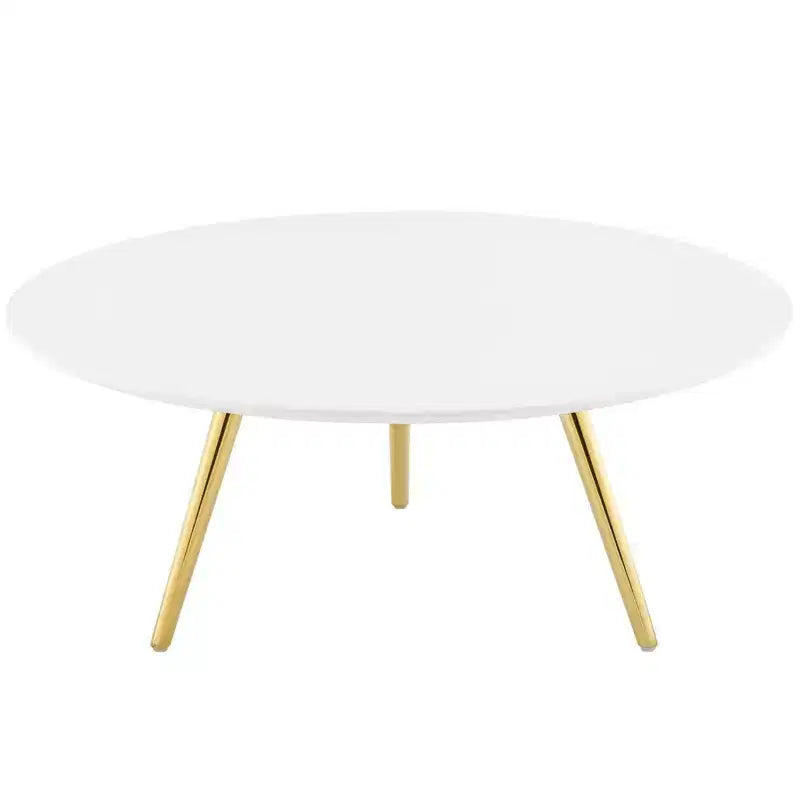 Table basse ronde blanche et or de 36 po, base à 3 pieds, pour 2 à 4 personnes