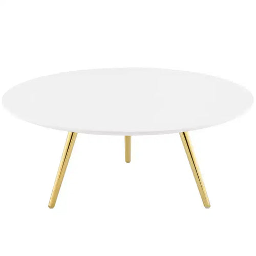 Table basse ronde blanche et or de 36 po, base à 3 pieds, pour 2 à 4 personnes