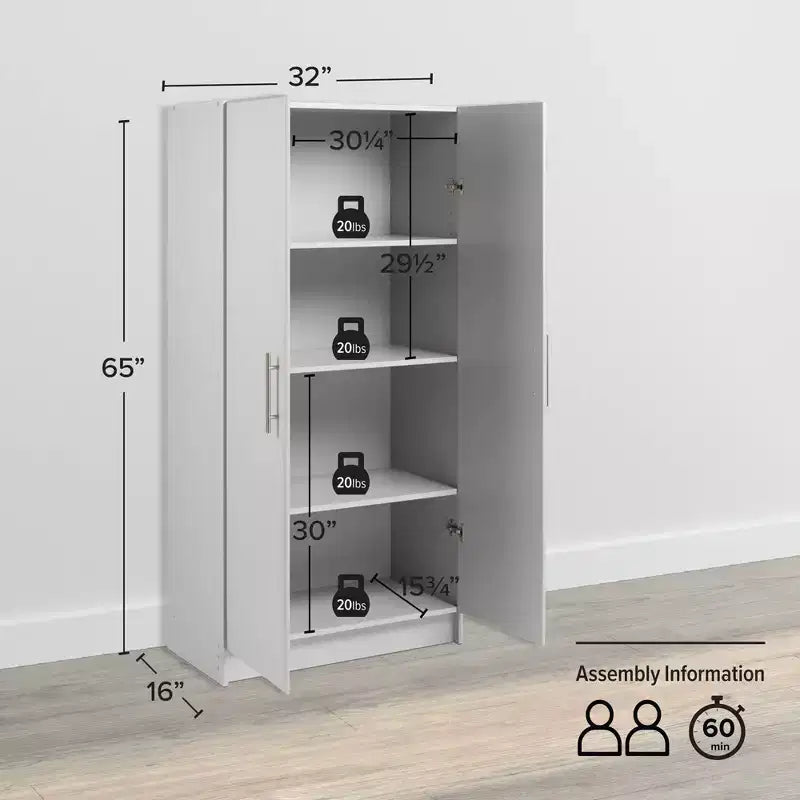 Armoire de rangement autonome 2 portes gris clair, assemblage par 1 personne