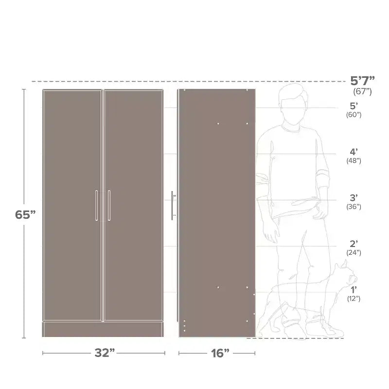 Armoire de rangement autonome 2 portes gris clair, assemblage par 1 personne