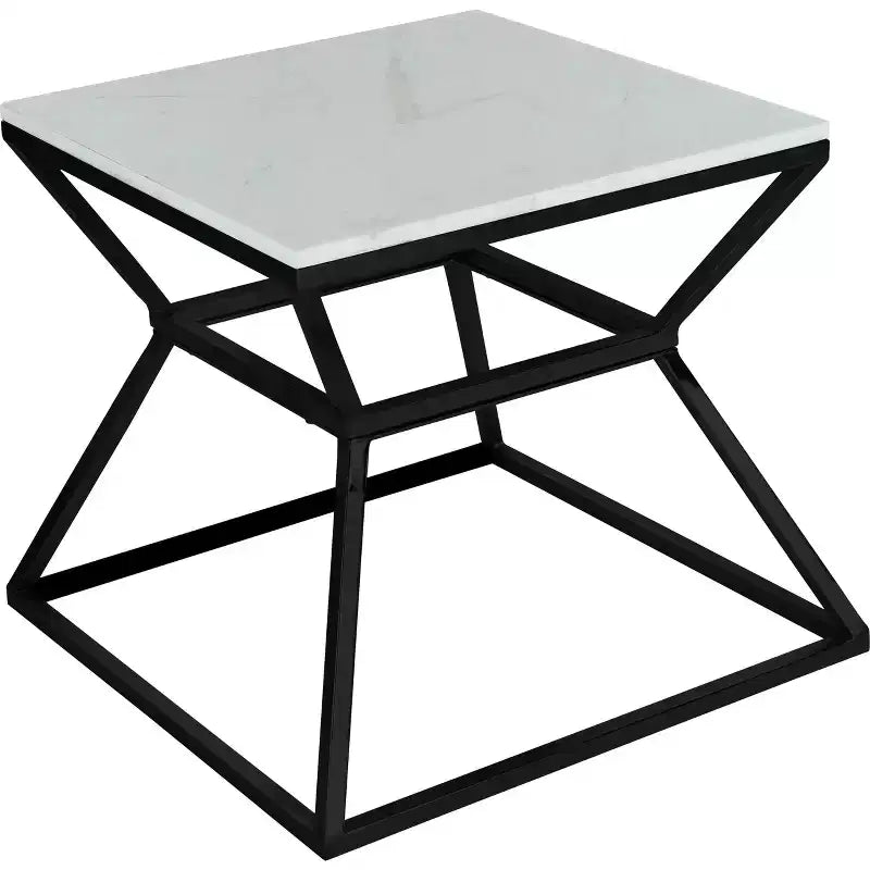 Table d'appoint carrée en fer noir et marbre blanc