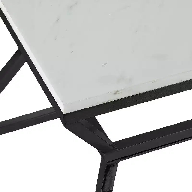 Table d'appoint carrée en fer noir et marbre blanc