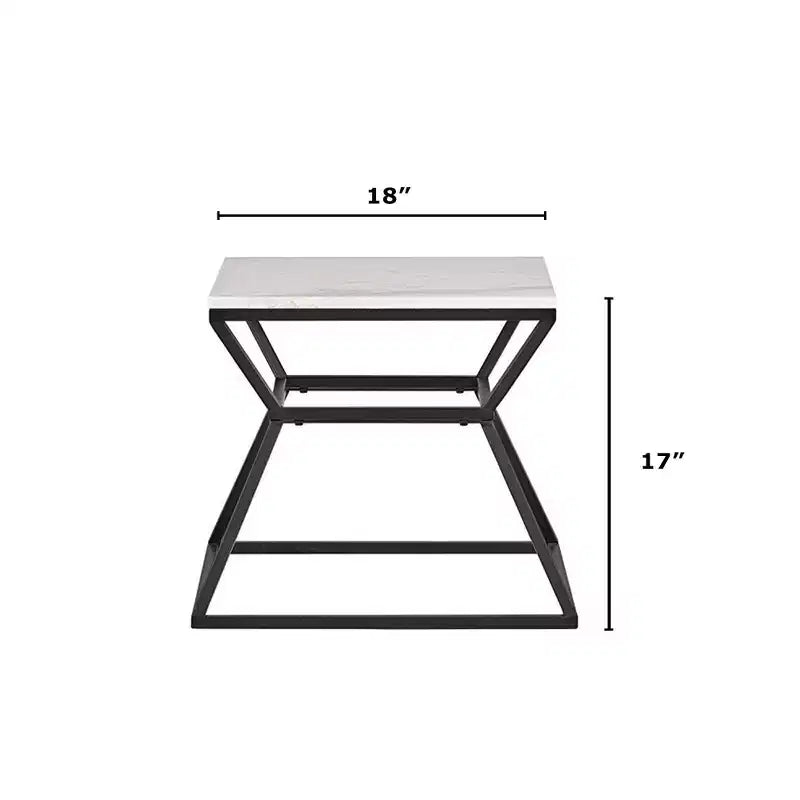 Table d'appoint carrée en fer noir et marbre blanc