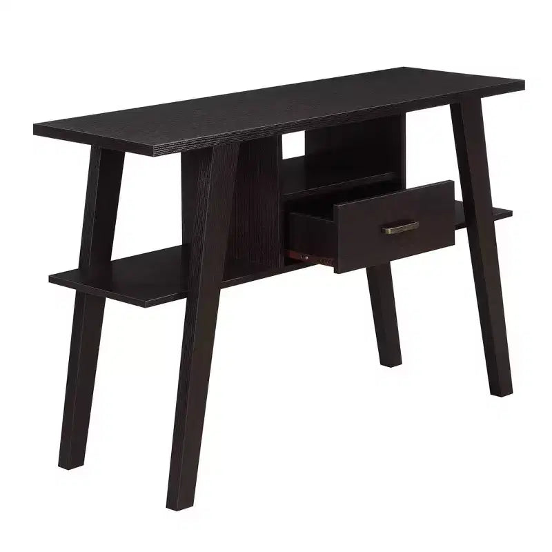 Console marron avec 1 tiroir et 3 étagères, 1 place assise