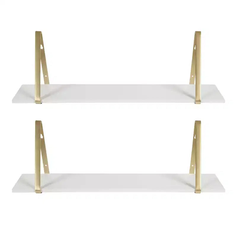 Étagère murale en bois blanc/or et gris/noir avec supports, paquet de 2