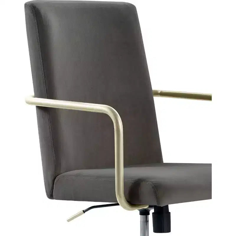 Chaise de bureau réglable en velours gris et bleu avec garniture dorée, siège simple