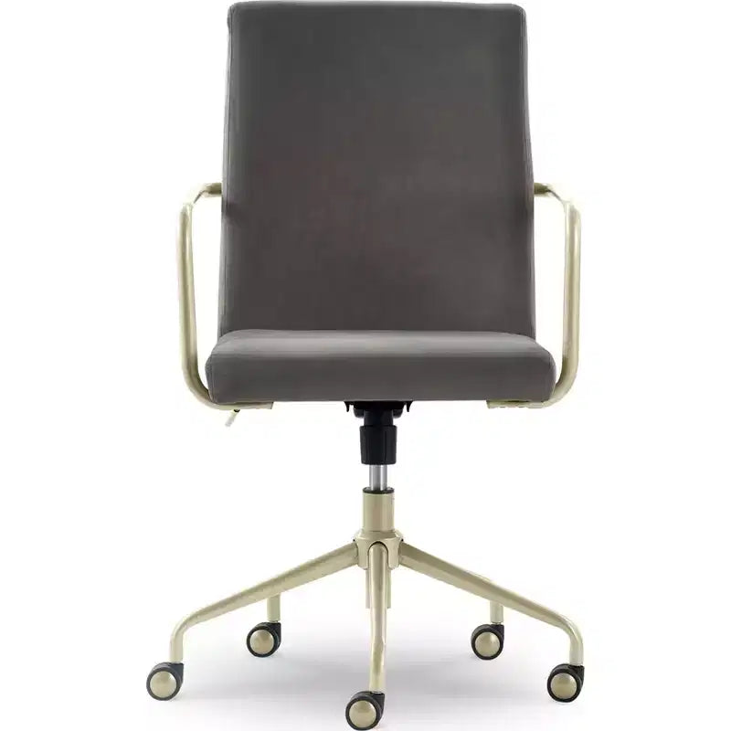 Chaise de bureau réglable en velours gris et bleu avec garniture dorée, siège simple