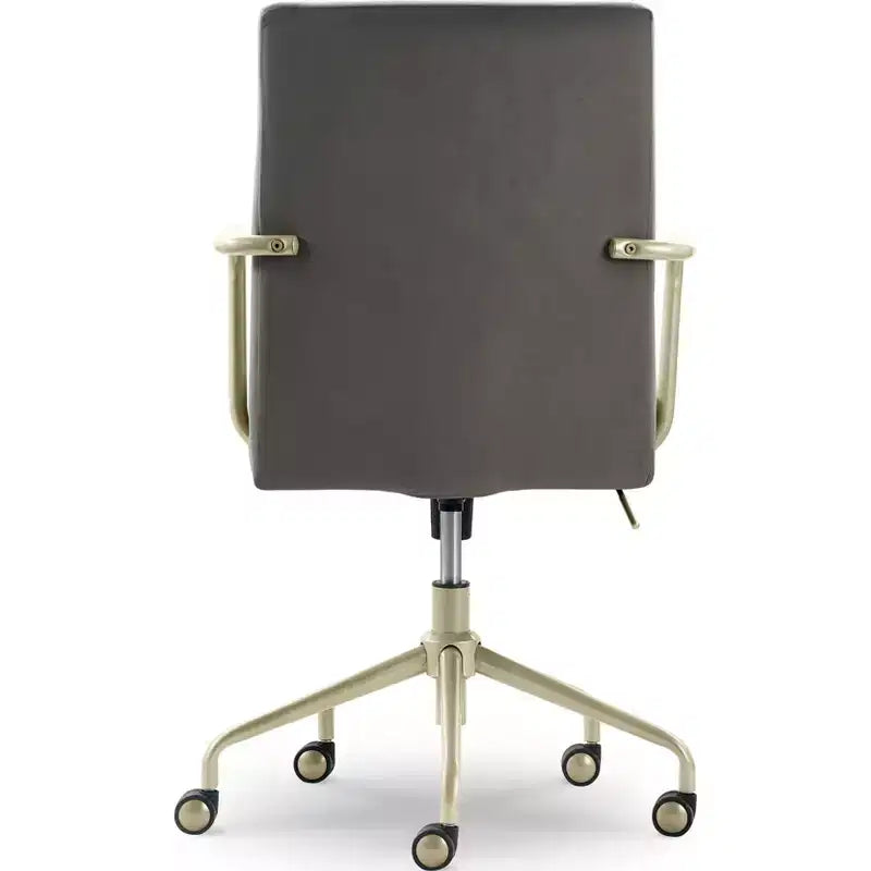 Chaise de bureau réglable en velours gris et bleu avec garniture dorée, siège simple