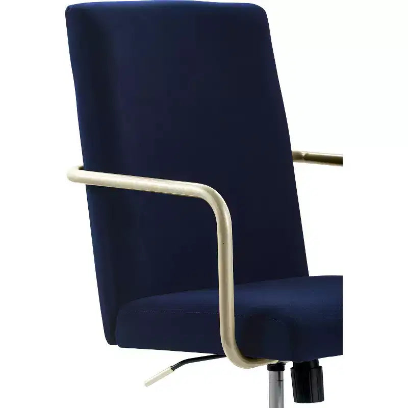Chaise de bureau réglable en velours gris et bleu avec garniture dorée, siège simple