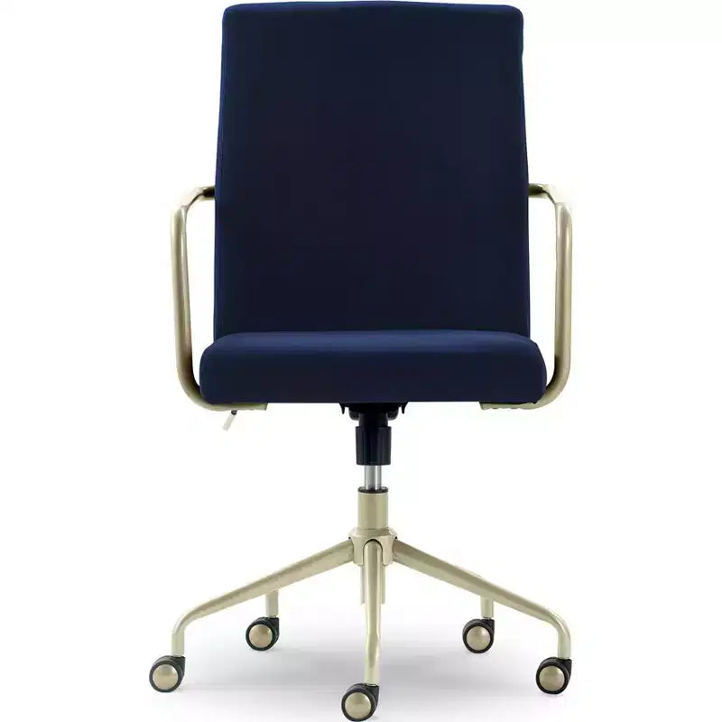 Chaise de bureau réglable en velours gris et bleu avec garniture dorée, siège simple